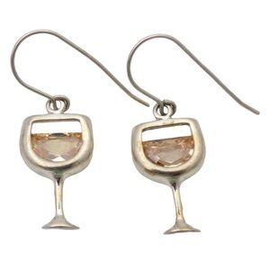 Sterling Silver Wine Glass Earrings with champagne cz